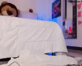 LiLiJones sweet beauty blonde in blue stockings fingering pussy webcam show