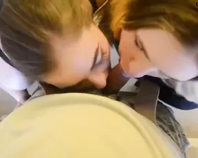 Sandwhich sexy girls make group POV blowjob webcam show