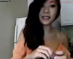 Asian sexy teen brunette teasing webcam show