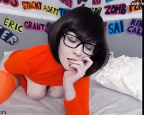 Slim brunette in glasses in bed fingerin pussy webcam show