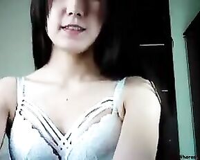 Korean teen brunette teasing slim body webcam show
