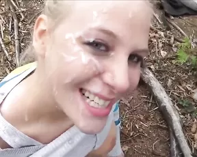 Blonde milf get huge facial outdoor webcam show