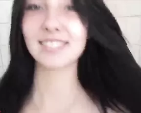 Tasty brunette girl in toilet make blowjob webcam show