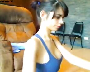 Slim brunette with big boobs teasing webcam show