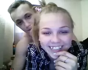 Nice blonde teen with bf in bed webcam show
