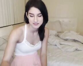 Aynmarie sexy teen brunette masturbate anal use dildo in bed webcam show