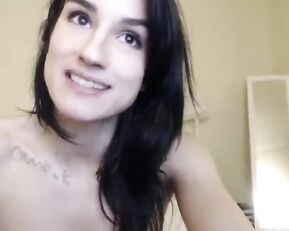 Aynmarie sexy teen brunette masturbate anal use dildo in bed webcam show