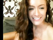 Sex bomb slim brunette in bed masturbate pussy webcam show