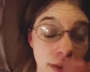 POV facial to girl in glasses webcam show