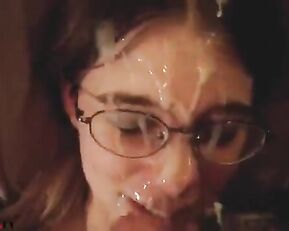 POV facial to girl in glasses webcam show
