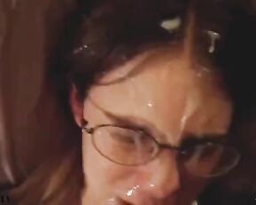 POV facial to girl in glasses webcam show