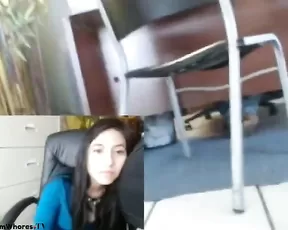 Slim and busty teen in stockings masturbate pussy on chair webcam show