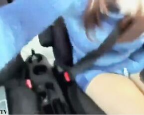 Slim girl fingering pussy in car webcam show