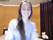 Very sexy slim teen with natural tits tease in bed webcam show