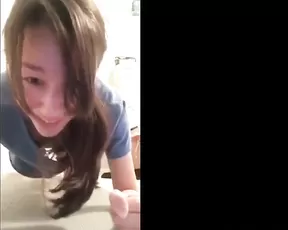Nice teen asian tease gym body on floor webcam show