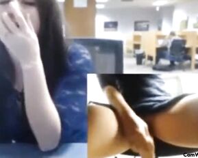 Dirty slim brunette teen masturbate use dildo in library webcam show