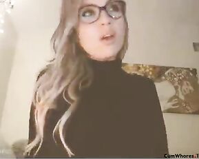 Blonde in glasses playing with huge boobs  webcam show