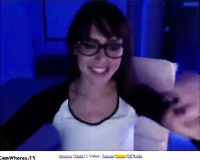 Slim and sexy girl in glasses teasing small tits webcam show