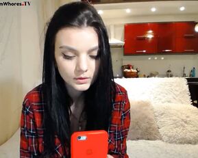 Brunette teen passion fingering in bed webcam show
