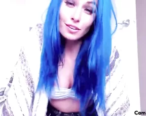 Passion slim blue hair teen teasing webcam show