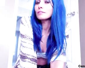 Passion slim blue hair teen teasing webcam show
