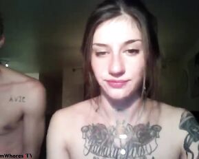 Tattoo slim naked teen couple blowjob webcam show