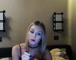 Beautiful slim teen blonde with big tits masturbate webcam show