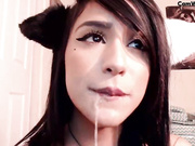 Brunette is giving a blow job