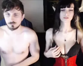 Busty teen with BF teasing webcam show