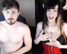 Busty teen with BF teasing webcam show