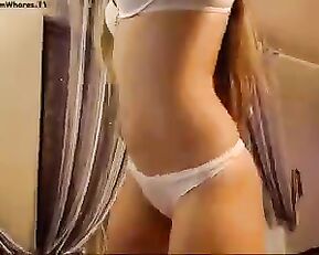 Beautiful slim blonde teen in white underwear teasing webcam show