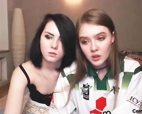 Sexy slim teen lesbians teasing bodies webcam show