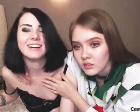 Sexy slim teen lesbians teasing bodies webcam show