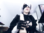 Dirty slim blonde in stockings and mask play with big dildo webcam show