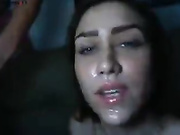 Sexy brunette get huge facial webcam show
