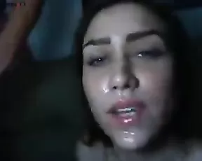 Sexy brunette get huge facial webcam show