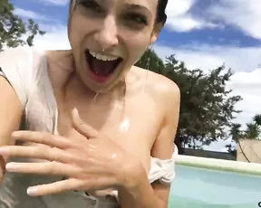 Nice slim wet brunette teasing body webcam show