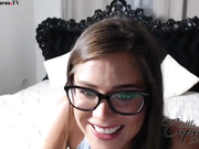 Slim and busty naked teen in glasses suck dildo webcam show