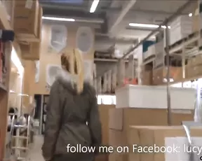 Slim blonde in stockings masturbate in shop webcam show