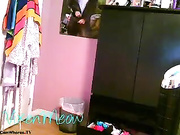 Bleached blonde with small tits chocking on cock