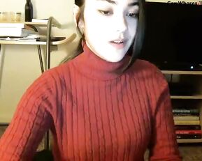 Slim teen brunette masturbate her hairy pussy webcam show