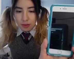 Sexy schoolgirl in uniform teasing body webcam show
