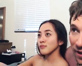 Asian teen brunette couple anal fucking and facial webcam show