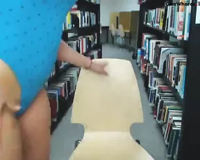 Juicy girl fingering pussy in library webcam show