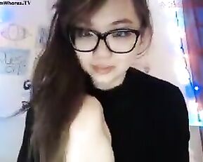 Sweet young asian in glasses teasing little tits webcam show