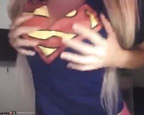 Superwoman blonde show big cool tits webcam show