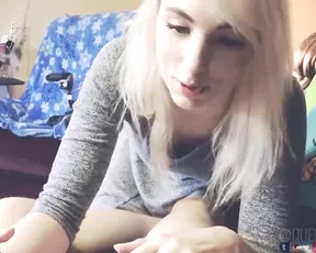 So pretty blonde wife make a hell of a blowjob and handjob with cock creampie