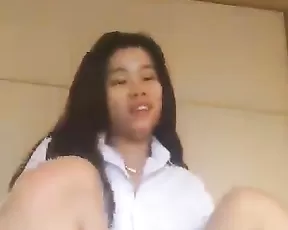 Asian brunette in glasses fingering hairy pussy webcam show