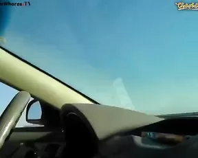 Blonde teasing pussy and tits in car webcam show