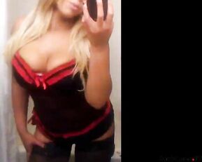 Sex bomb blonde in erotic underwear teasing webcam show